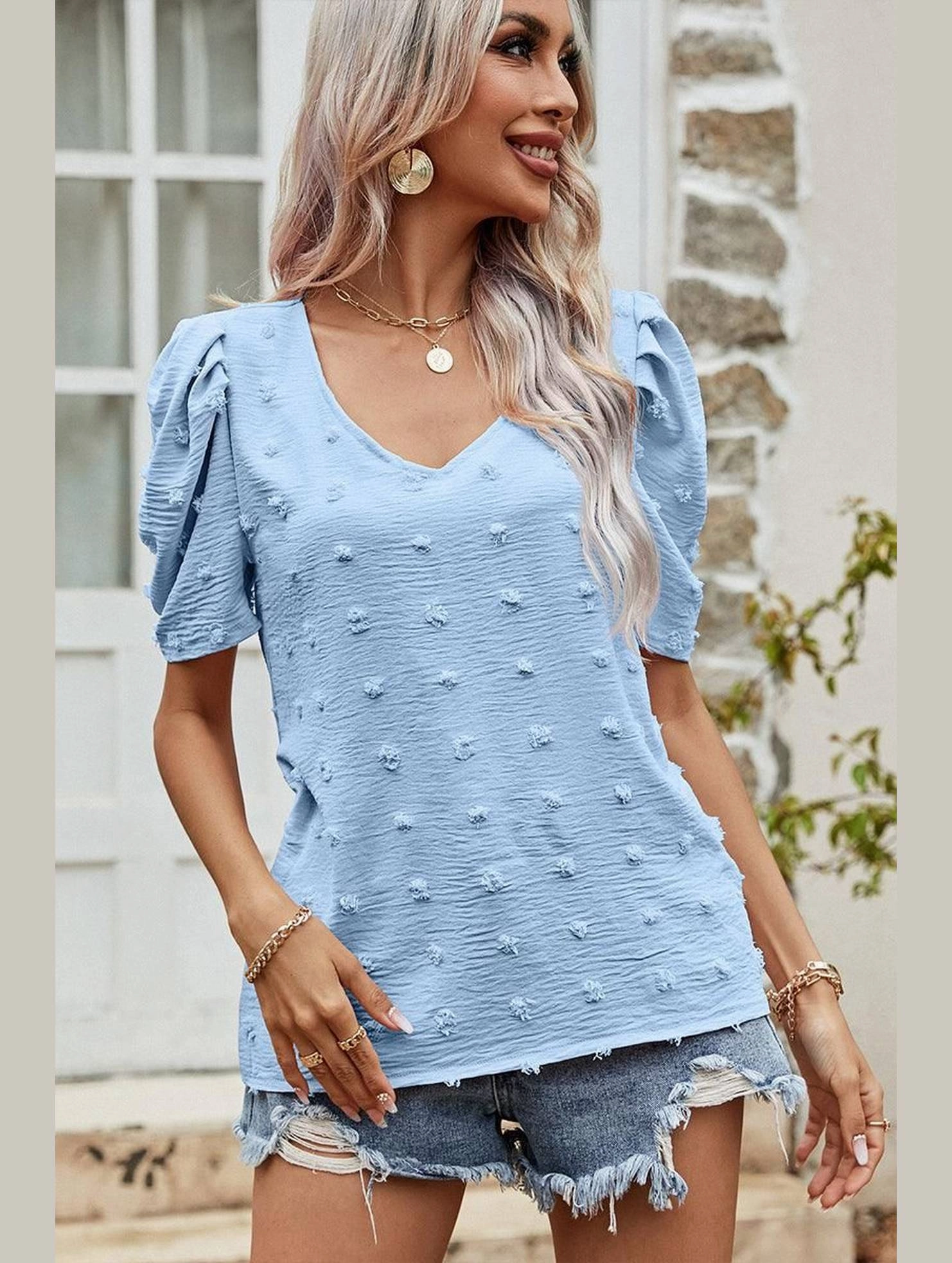 Comfy Cardigan PUFF SLEEVE DEEP NECK CASUAL TOP