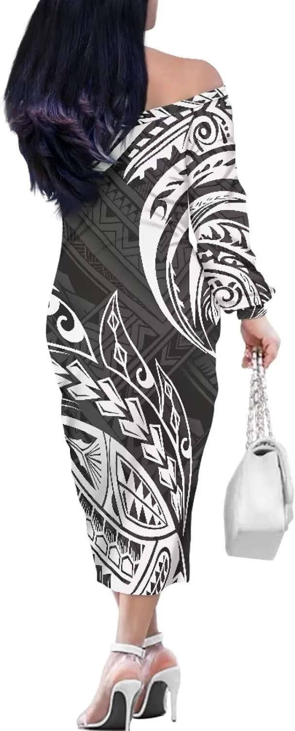 Puletasi Samoan Traditional Off Shoulder Long Shoulder Bodycon Dresses