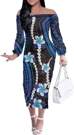 Puletasi Samoan Traditional Off Shoulder Long Shoulder Bodycon Dresses