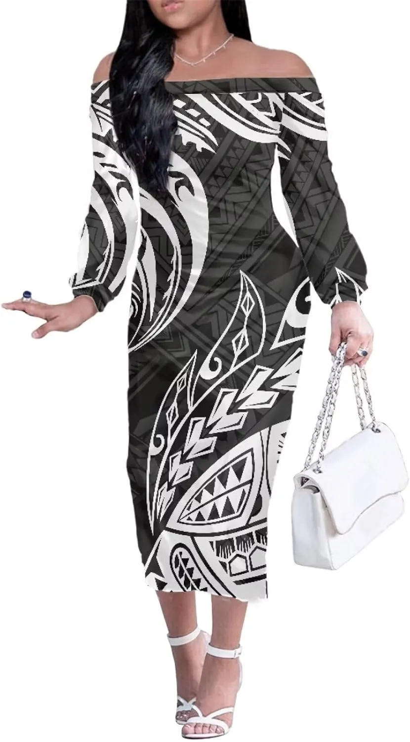 Puletasi Samoan Traditional Off Shoulder Long Shoulder Bodycon Dresses