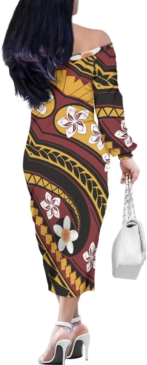 Puletasi Samoan Traditional Off Shoulder Long Shoulder Bodycon Dresses