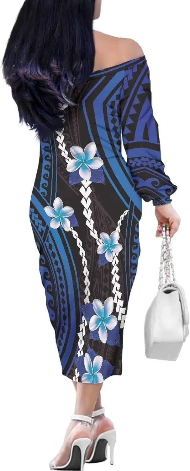 Puletasi Samoan Traditional Off Shoulder Long Shoulder Bodycon Dresses