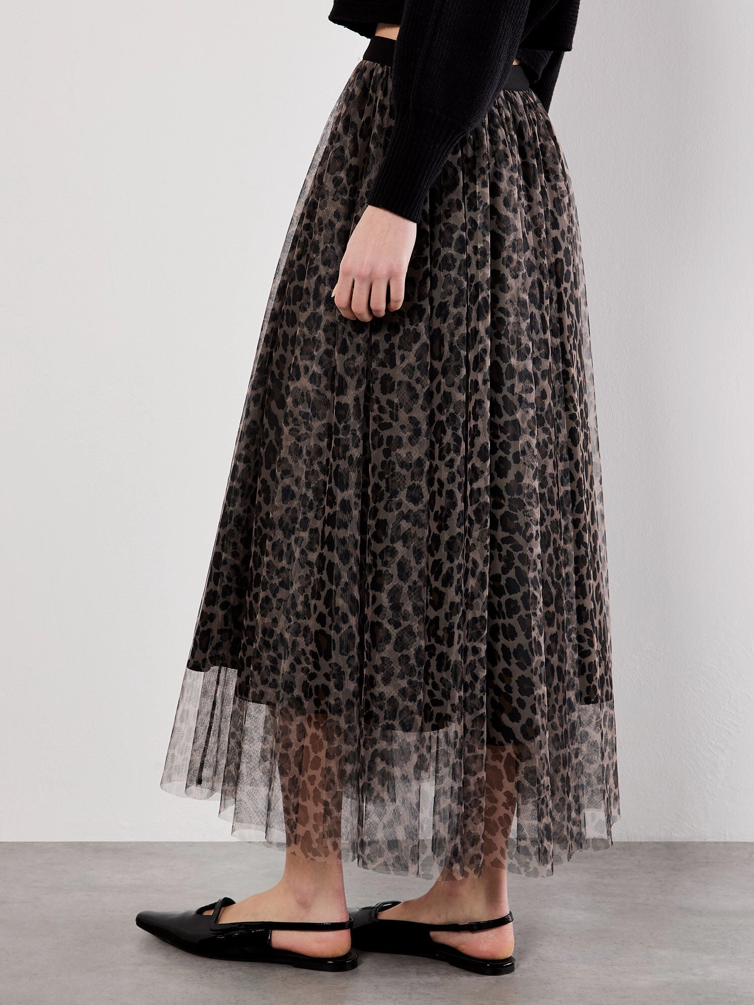 Layered Tulle Skirt in Leopard Tiered hem