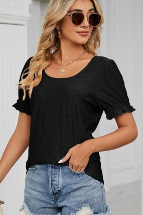 PUNCHING LACE LOUND NECK PRINCESS SLEEVES TOP AntiMicrobialLining standard fit