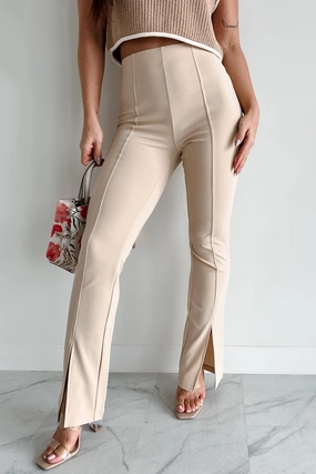 Timeless Comfort Fit Air Flow Pure Class Pintuck Hem Slit Pants (Sand)