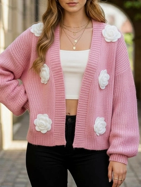 Rolled Hem Detailing Pure hand-crocheted patchwork sweater jacket
