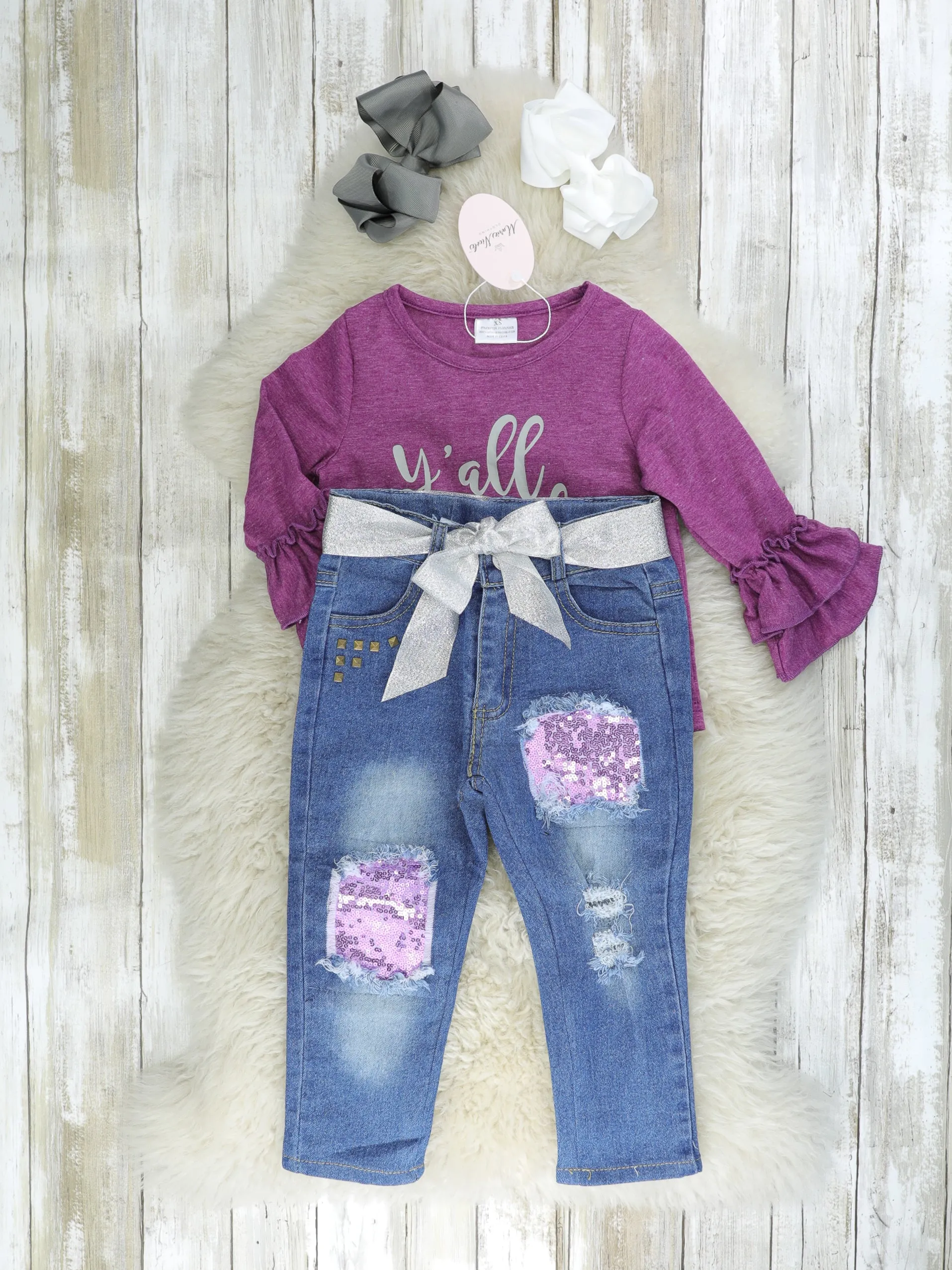 Purple "Y'all Need Jesus" Sequin Denim Outfit