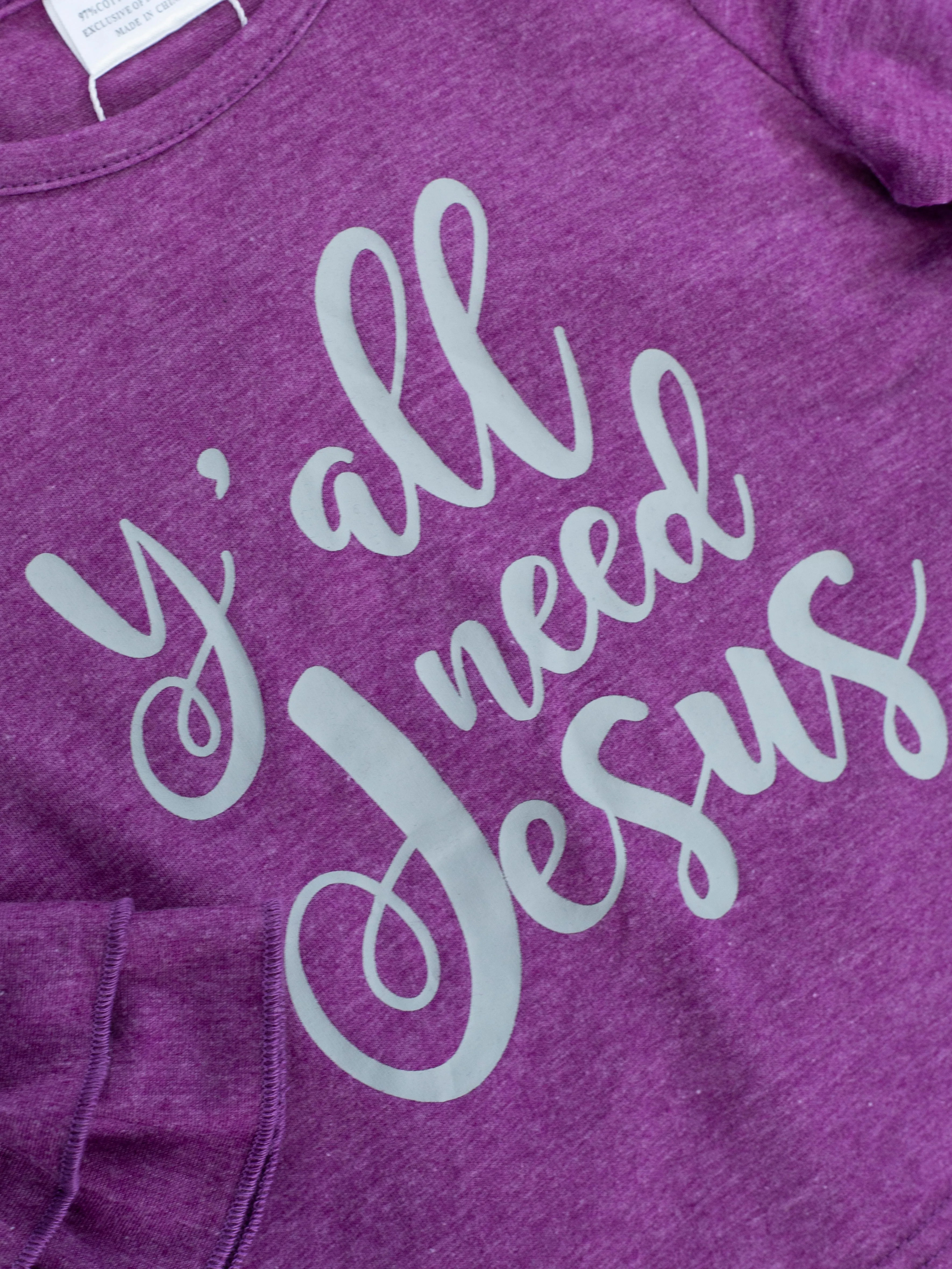 Purple "Y'all Need Jesus" Sequin Denim Outfit