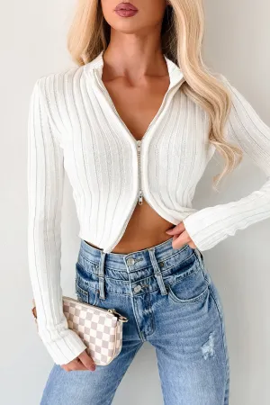 Pursuit Of Fall Zip-Up Sweater Top (Ivory) UltraSoft Lining