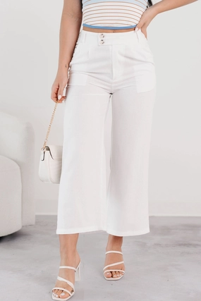 UltraSoftLining Put-together Poise Linen Cropped Pants (White)