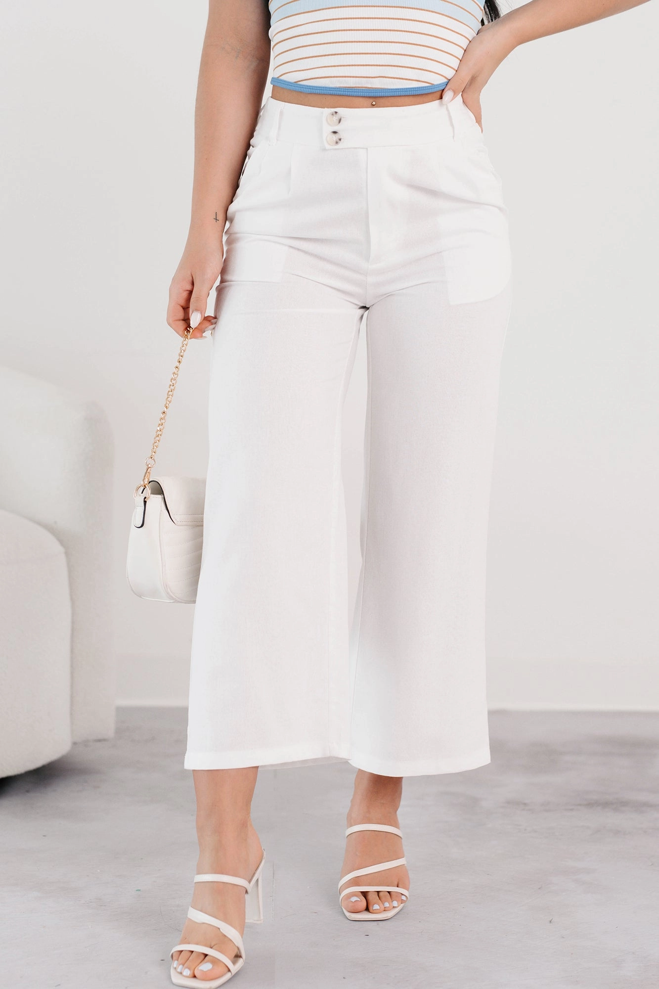 Quick-Dry Fabric NoBuckleDesign Put-together Poise Linen Cropped Pants (White)