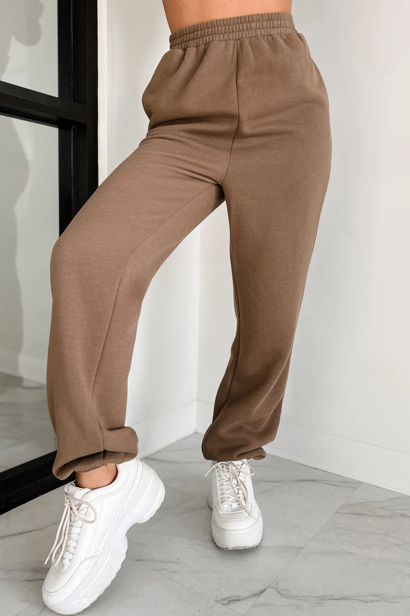 Putting Life On Hold Fleece Two-Piece Jogger Set (Mocha)