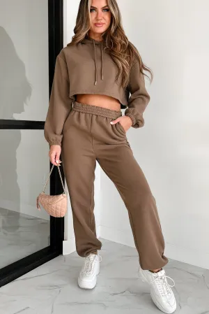 Putting Life On Hold Fleece Two-Piece Jogger Set (Mocha)