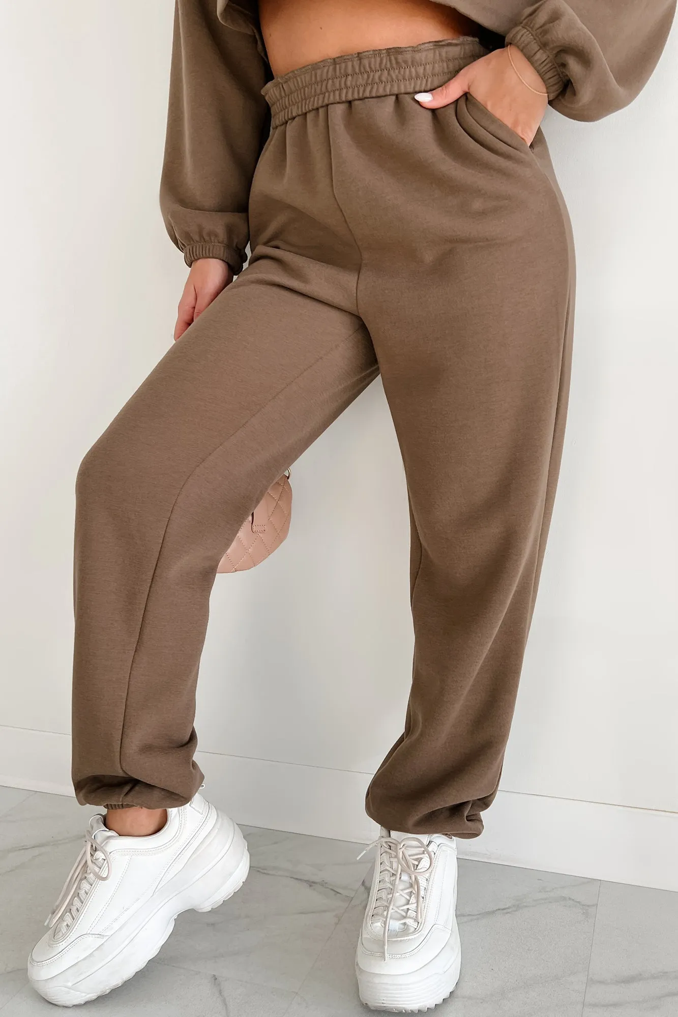 Putting Life On Hold Fleece Two-Piece Jogger Set (Mocha)