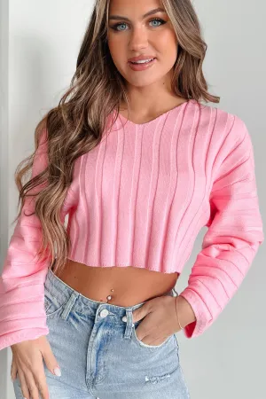 ReinforcedHems NonChafingTrim Putting On A Smile Ribbed Crop Sweater (Pink)