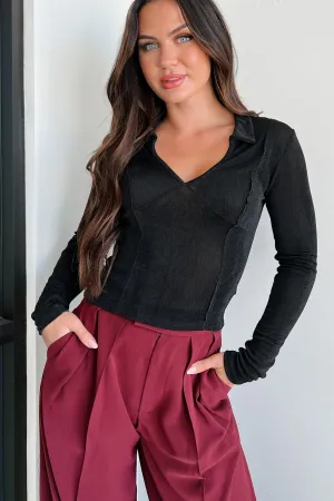 Odor Resistant Coating Double Layered Hem Reinforcement Compelling Attitude Shimmery Knit Long Sleeve Top (Black)