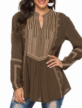 COTTON LONG SLEEVE EMBROIDERED BLOUSE_CWTBLL0817 RecycledPolyesterBlend