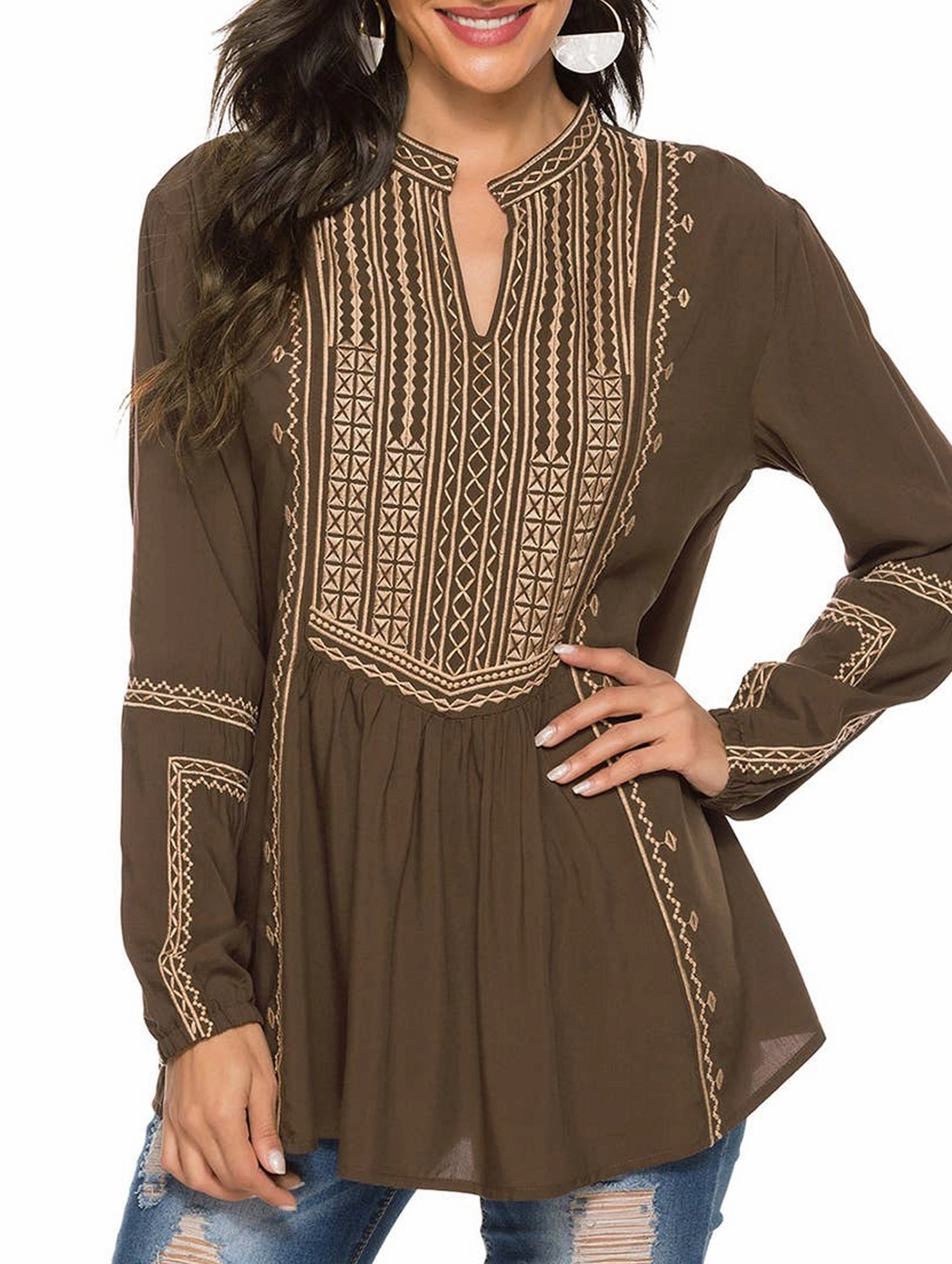 SoftBrushed COTTON LONG SLEEVE EMBROIDERED BLOUSE_CWTBLL0817