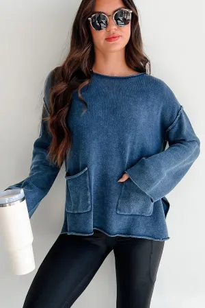 Pocket Reinforcement Humor Me Pocketed Sweater Top (Midnight Blue)