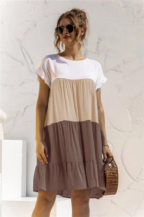 COLOR BLOCKING SHORT SLEEVED LOOSE FITTING DRESS_CWDSD2466 Lounge Mood