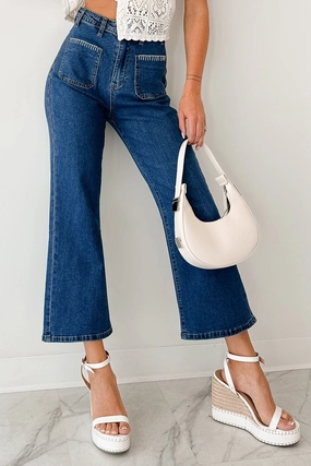 Low Maintenance Damian High Rise Denim Lovelo Flare Jeans (Dark)