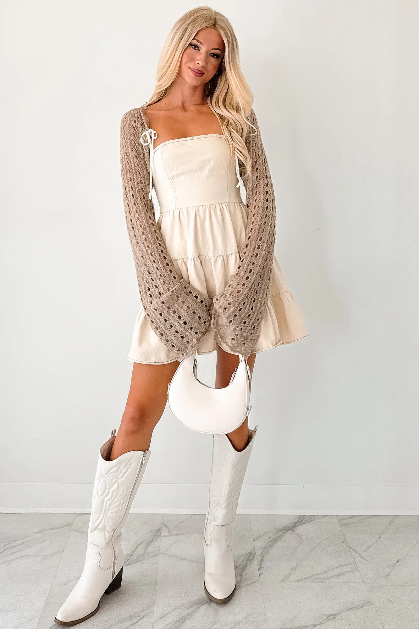 SnagResistant Fabric Quiet Chic Crochet Bolero Shrug (Tan)