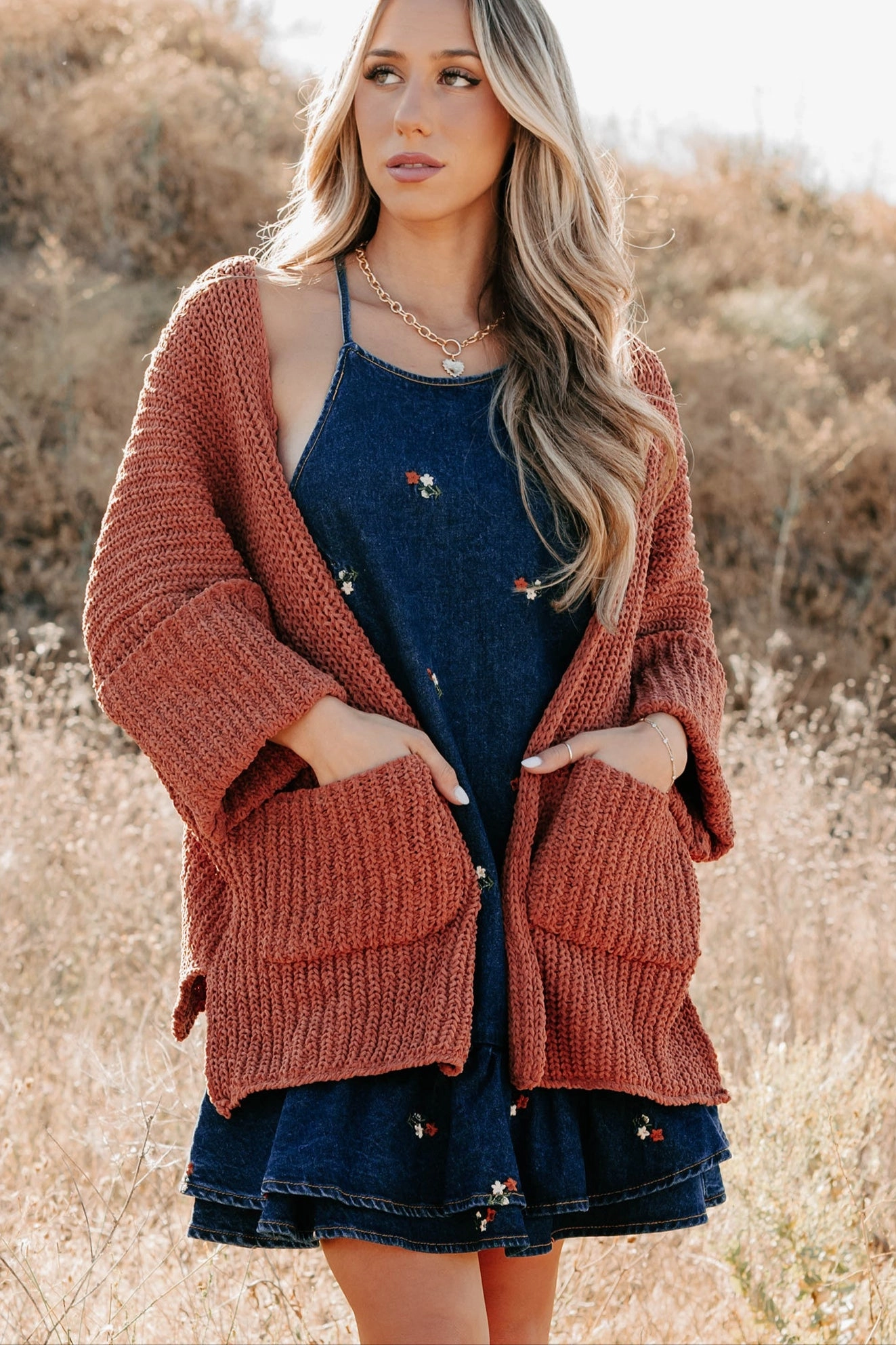 Quiet Times Cuffed Sleeve POL Cardigan (Brick) AntiPill Finish Stain Resistant Treatment