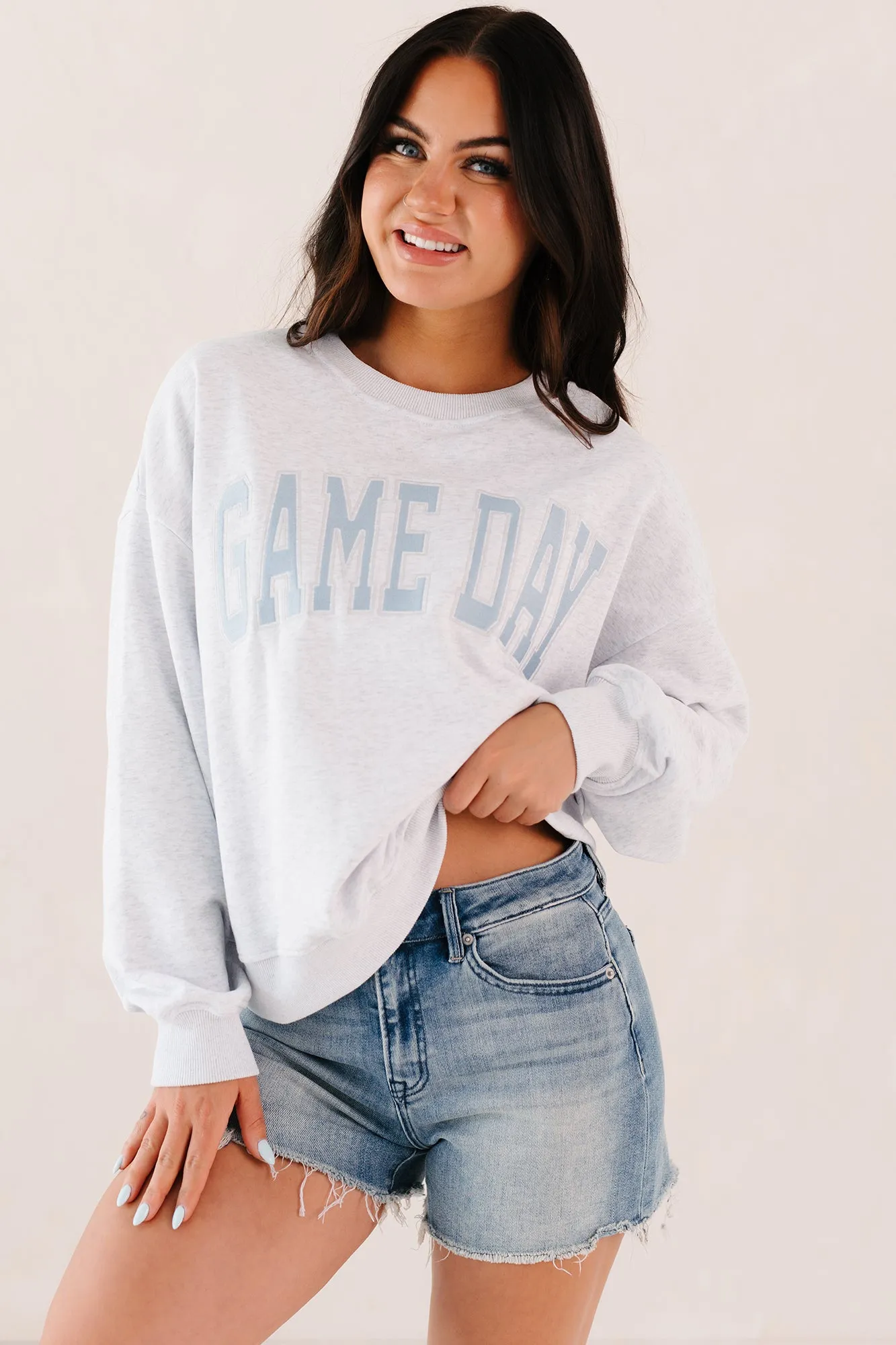"Game Day" Embroidered Sweatshirt (Light Grey) FlexFit Technology Trendy Cardigan