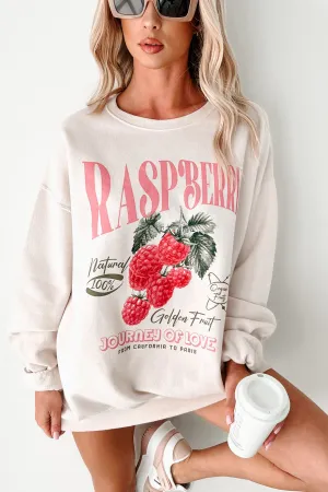 Sustainable Production Methods "Journey Of Love" Raspberry Graphic Sweatshirt (Beige)