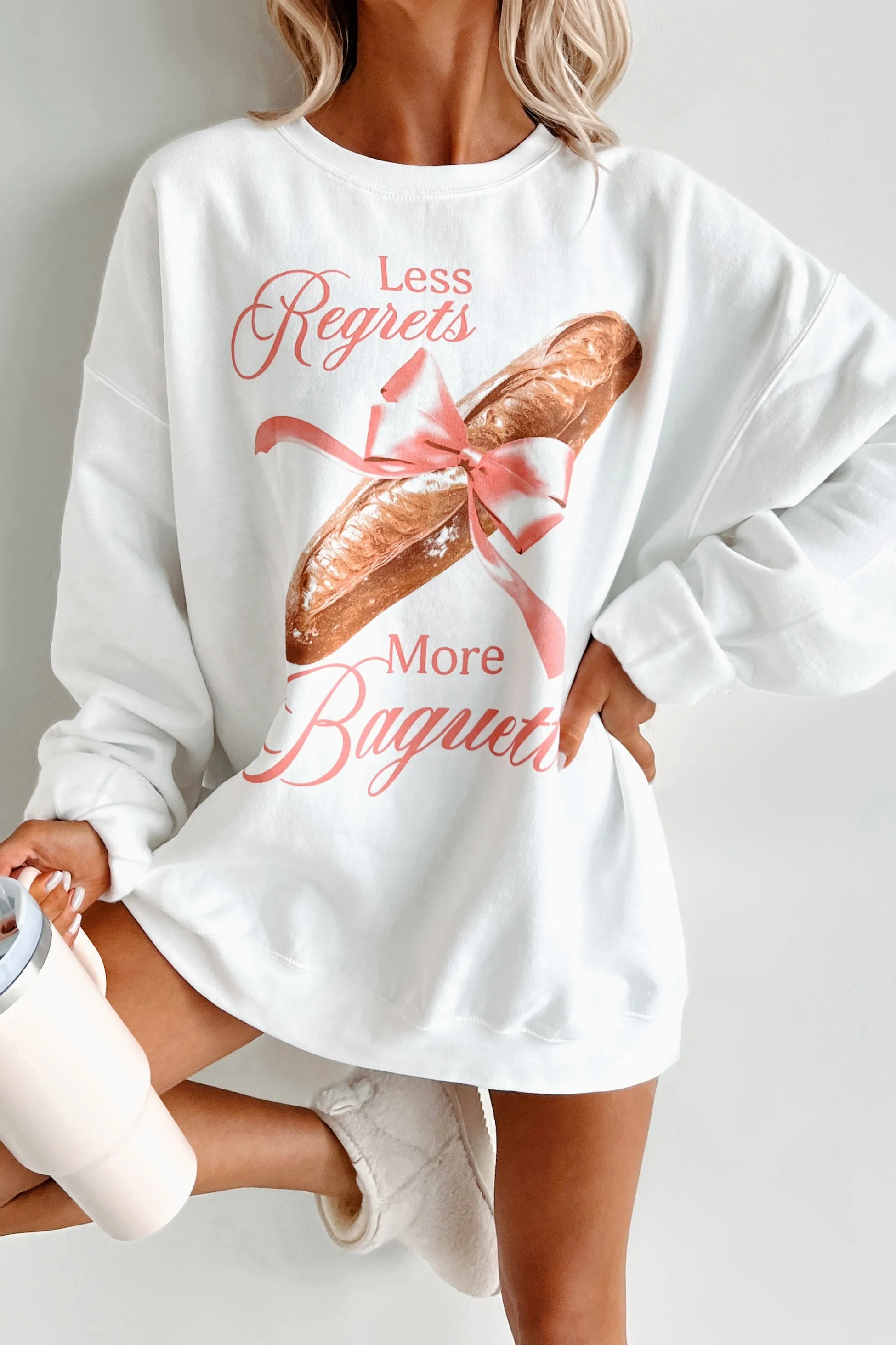 "More Baguettes" Graphic Sweatshirt (White) Stretch Waistband Design