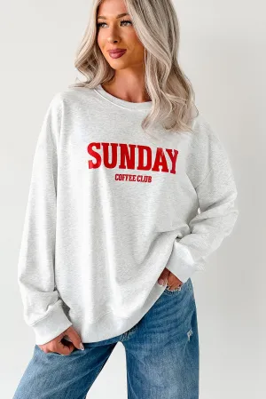 Summer Wardrobe Fitted Design "Sunday Coffee Club" Graphic Sweatshirt (Heather Grey)