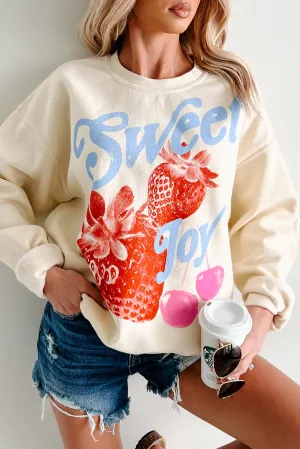 "Sweet Joy" Graphic Sweatshirt (French Vanilla) Cozy Sweatshirt Shape Retention Fabric