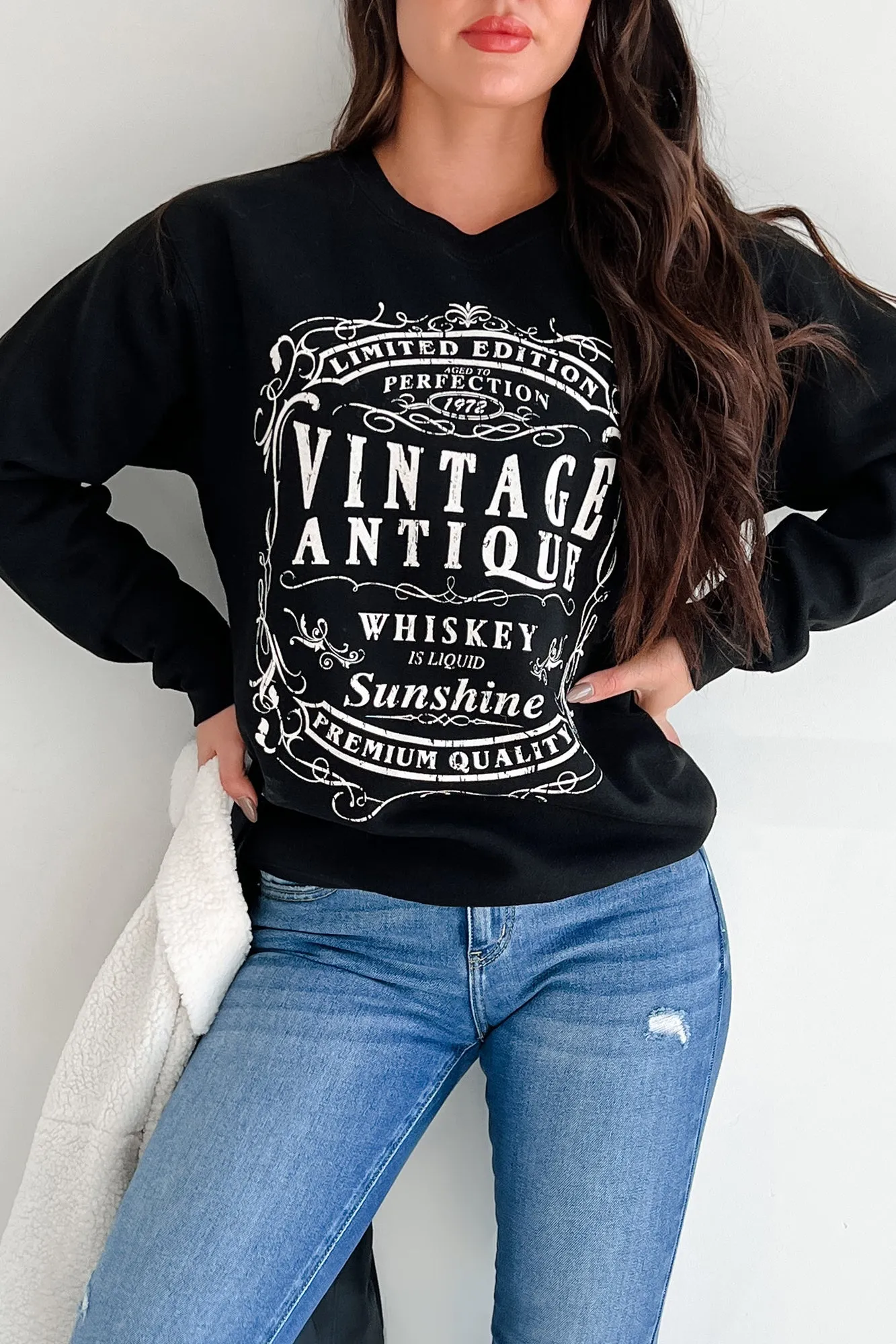HighElasticity Thread Anti Static Cloth Blend "Vintage Antique Whiskey" Graphic Sweatshirt (Black)