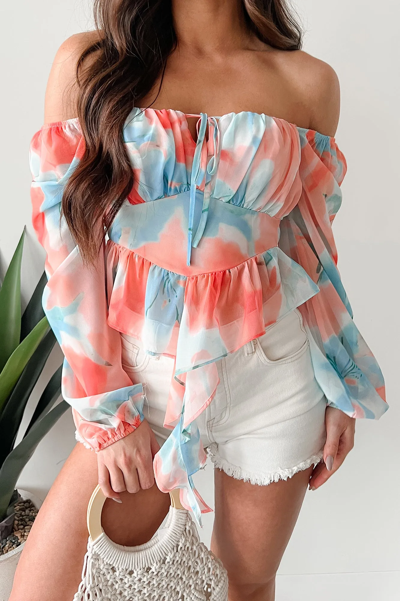 WeightedHem FeatherlightConstruction Radiate Good Vibes Pastel Tie-Dye Ruffled Top (Orange Combo)