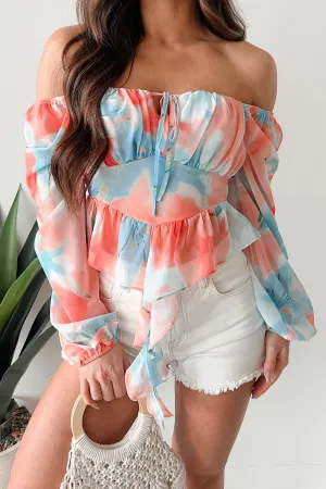 HighDensity Knit Radiate Good Vibes Pastel Tie-Dye Ruffled Top (Orange Combo)