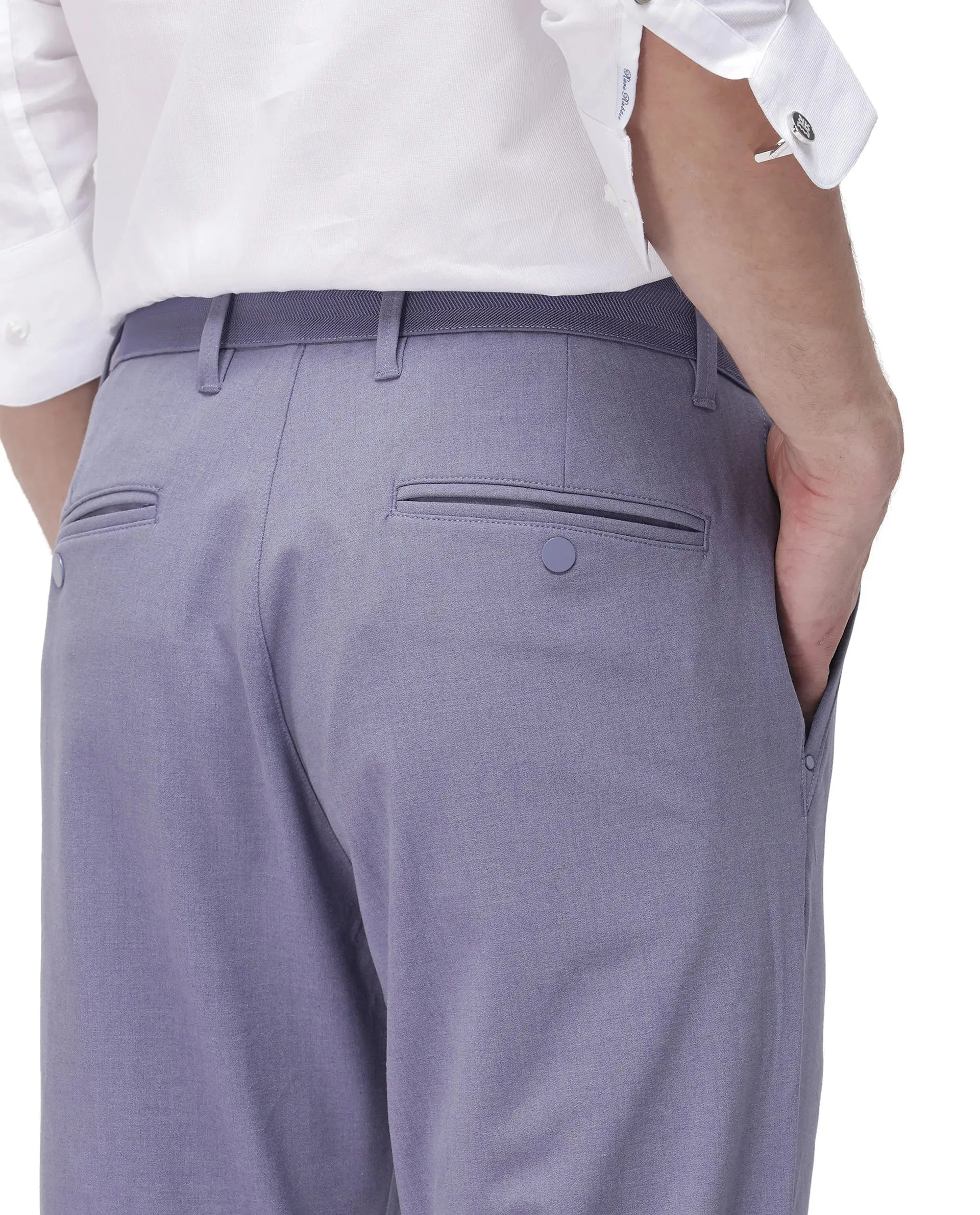 Rare Rabbit Men Driver-2 Dusky Purple Cotton Elastane Fabric Button Closure Plain Trouser
