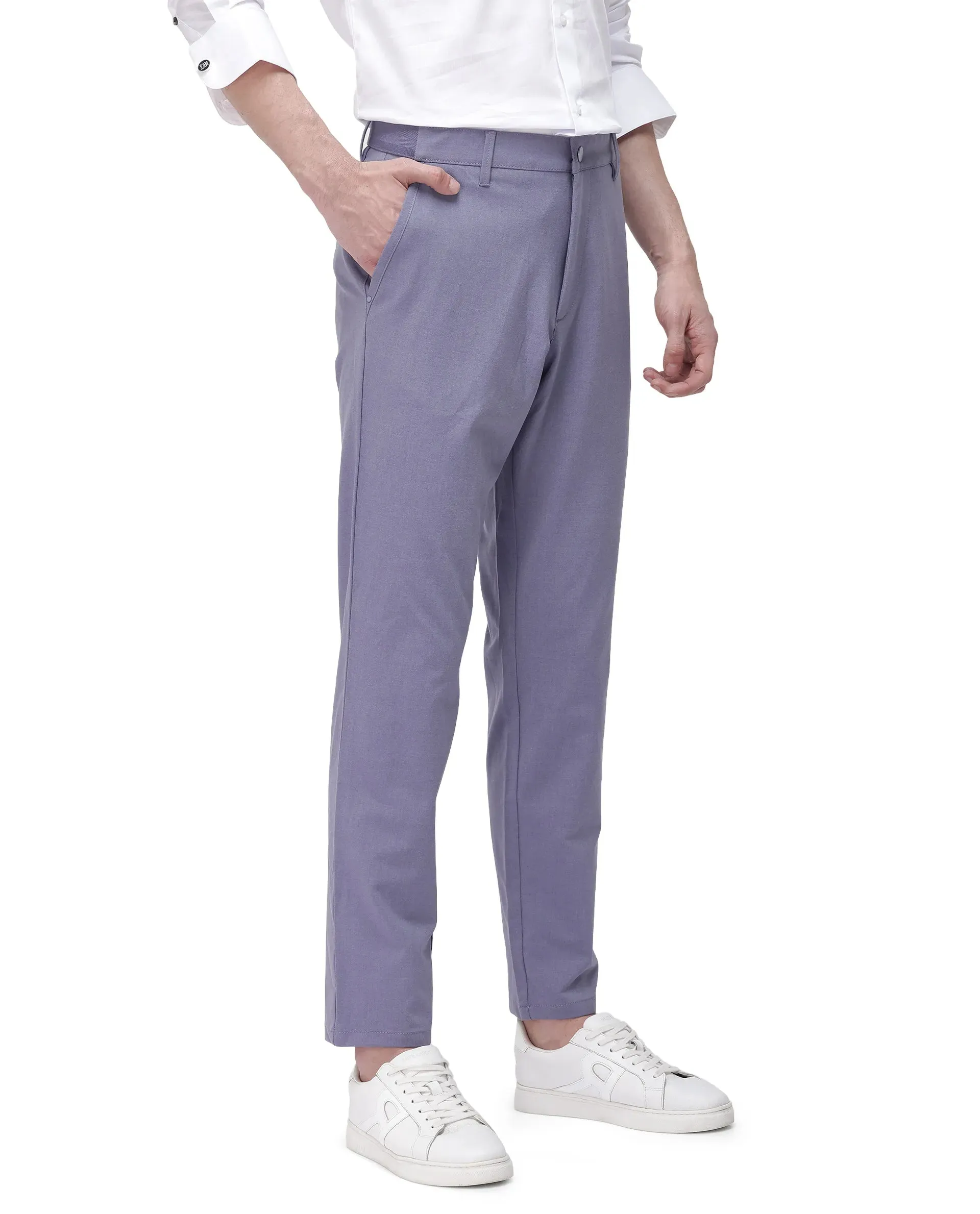 Rare Rabbit Men Driver-2 Dusky Purple Cotton Elastane Fabric Button Closure Plain Trouser