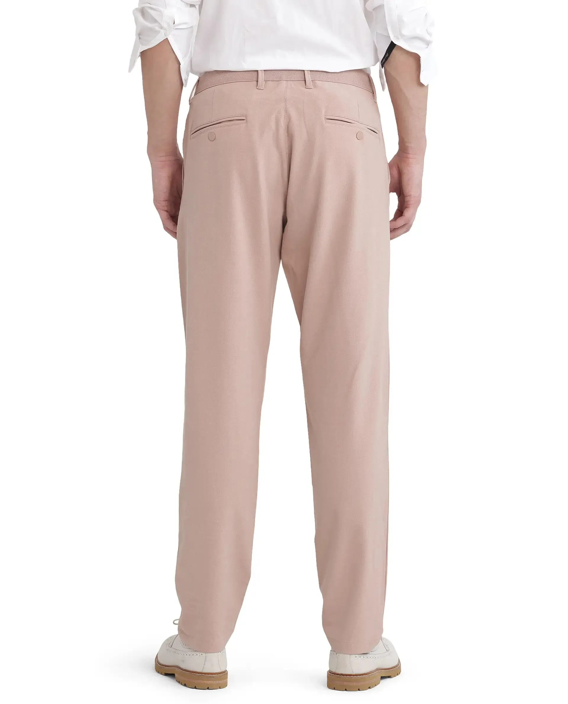 Rare Rabbit Men Driver-2 Peach Cotton Elastane Fabric Button Closure Plain Trouser