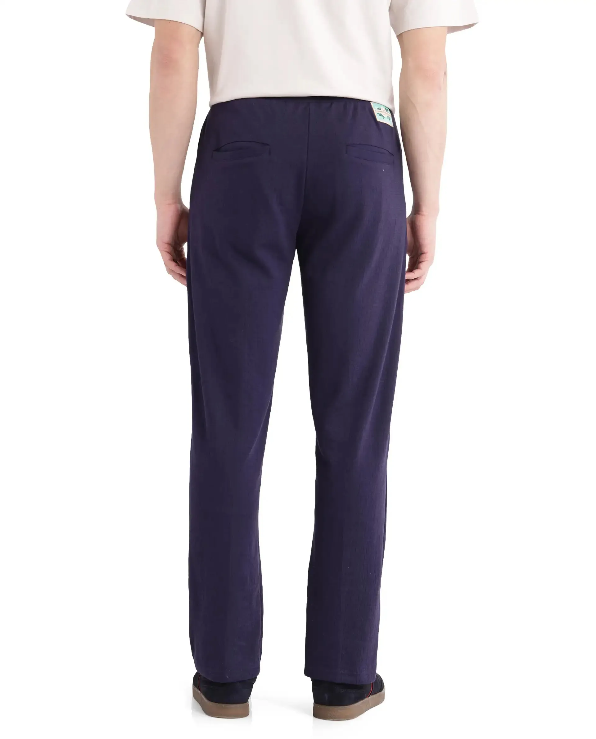 Rare Rabbit Men Kelo Dark Purple Cotton Polyester Lycra Elastane Fabric Jacquard Trouser