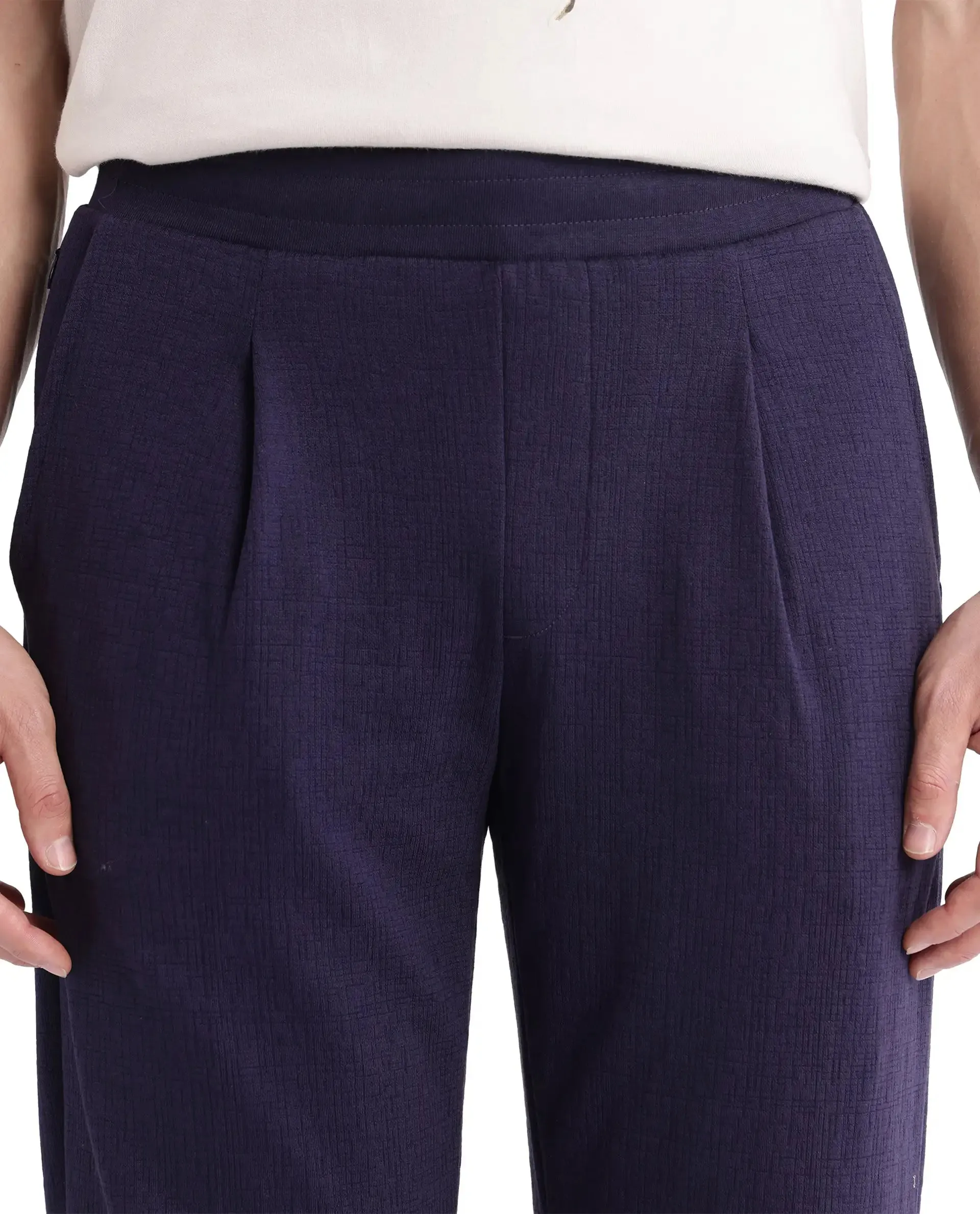Rare Rabbit Men Kelo Dark Purple Cotton Polyester Lycra Elastane Fabric Jacquard Trouser