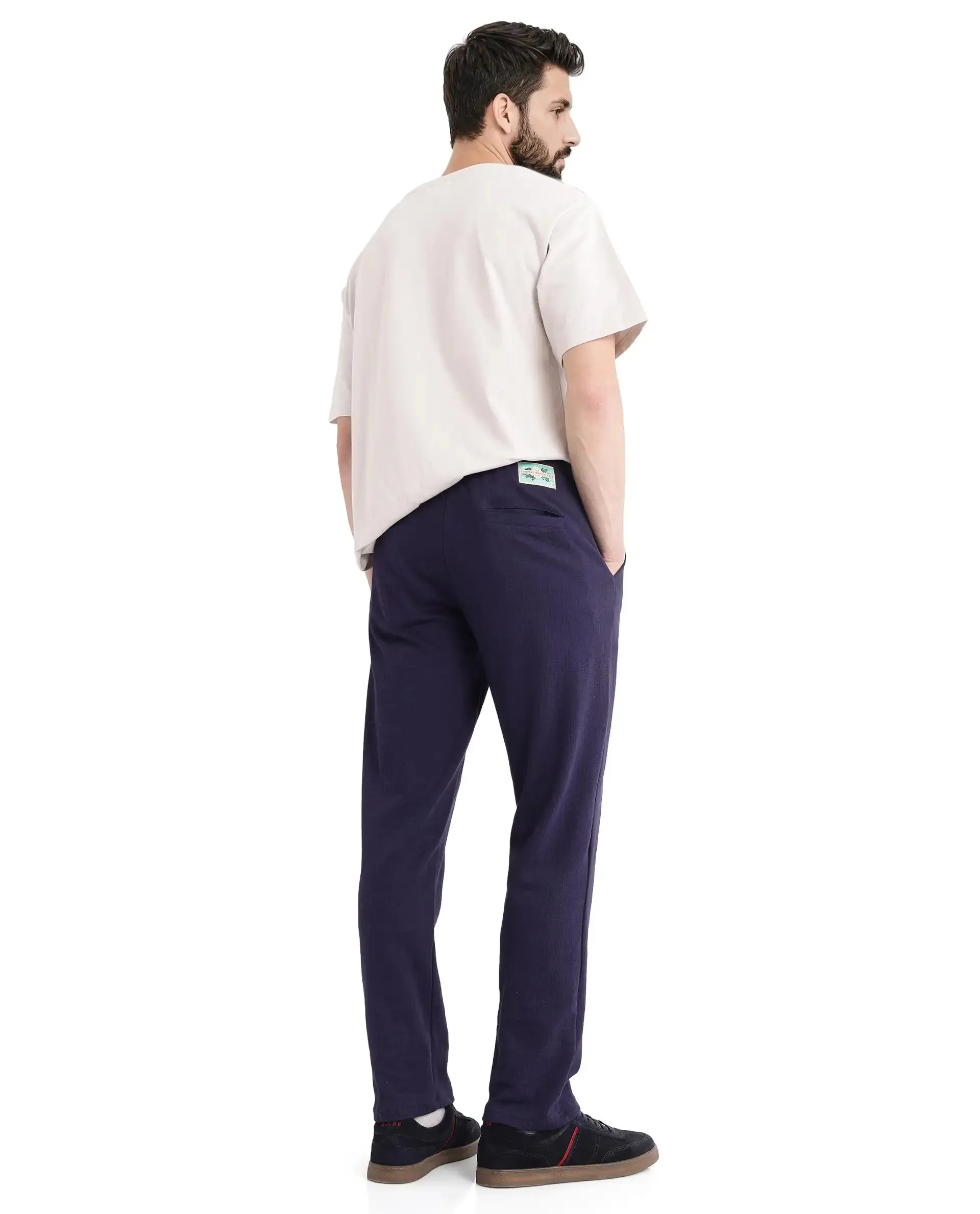 Rare Rabbit Men Kelo Dark Purple Cotton Polyester Lycra Elastane Fabric Jacquard Trouser