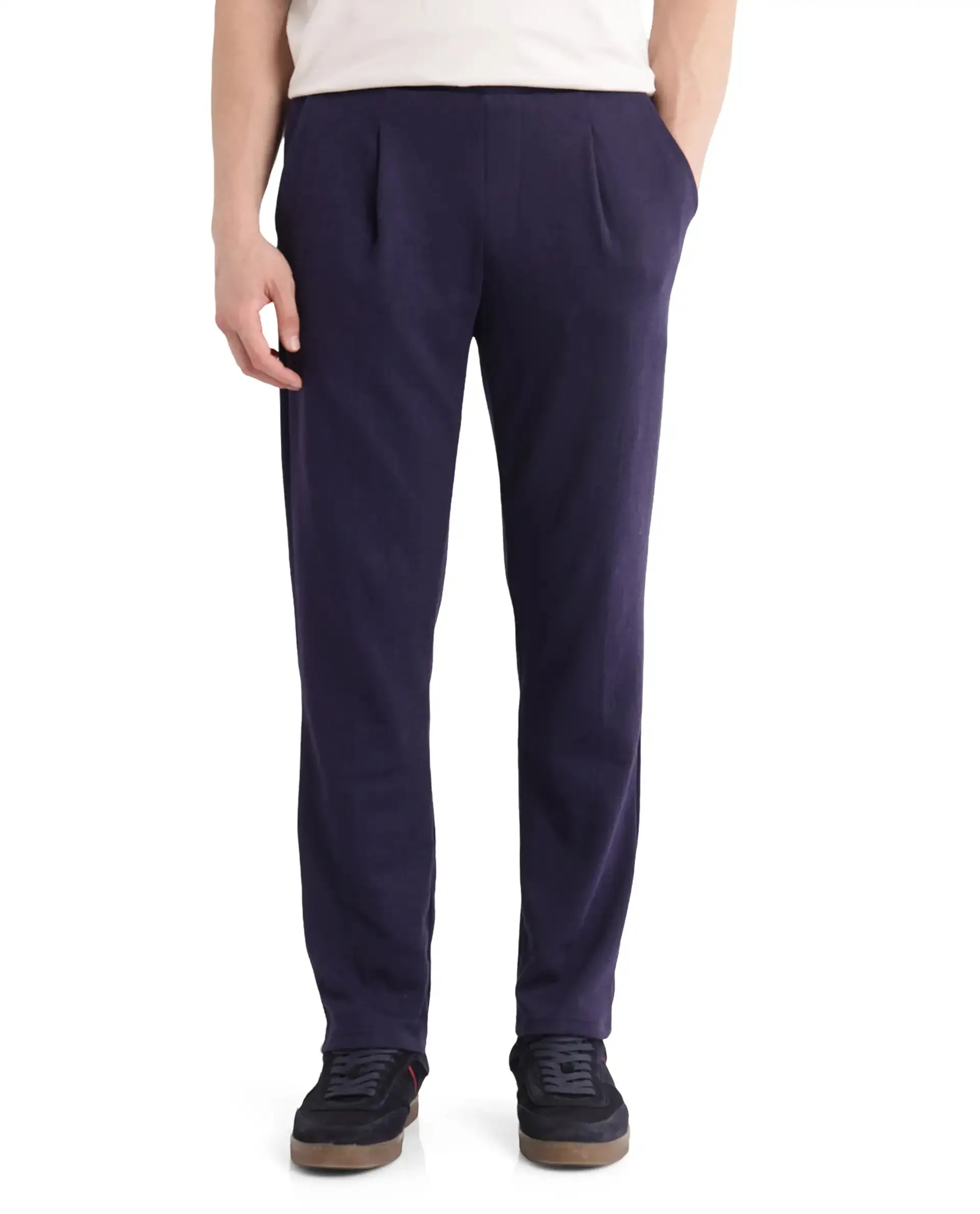 Rare Rabbit Men Kelo Dark Purple Cotton Polyester Lycra Elastane Fabric Jacquard Trouser