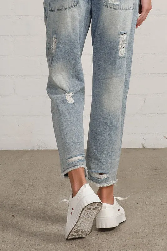 Raw Hem Patched Jeans