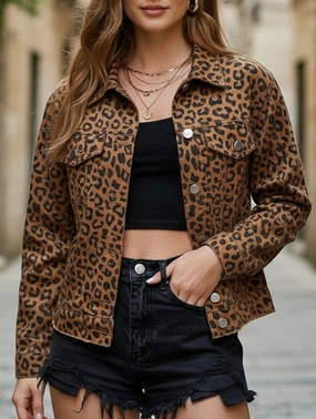 Loose-fitting leopard print denim cropped jacket Warm Hoodie NonScratchSurface