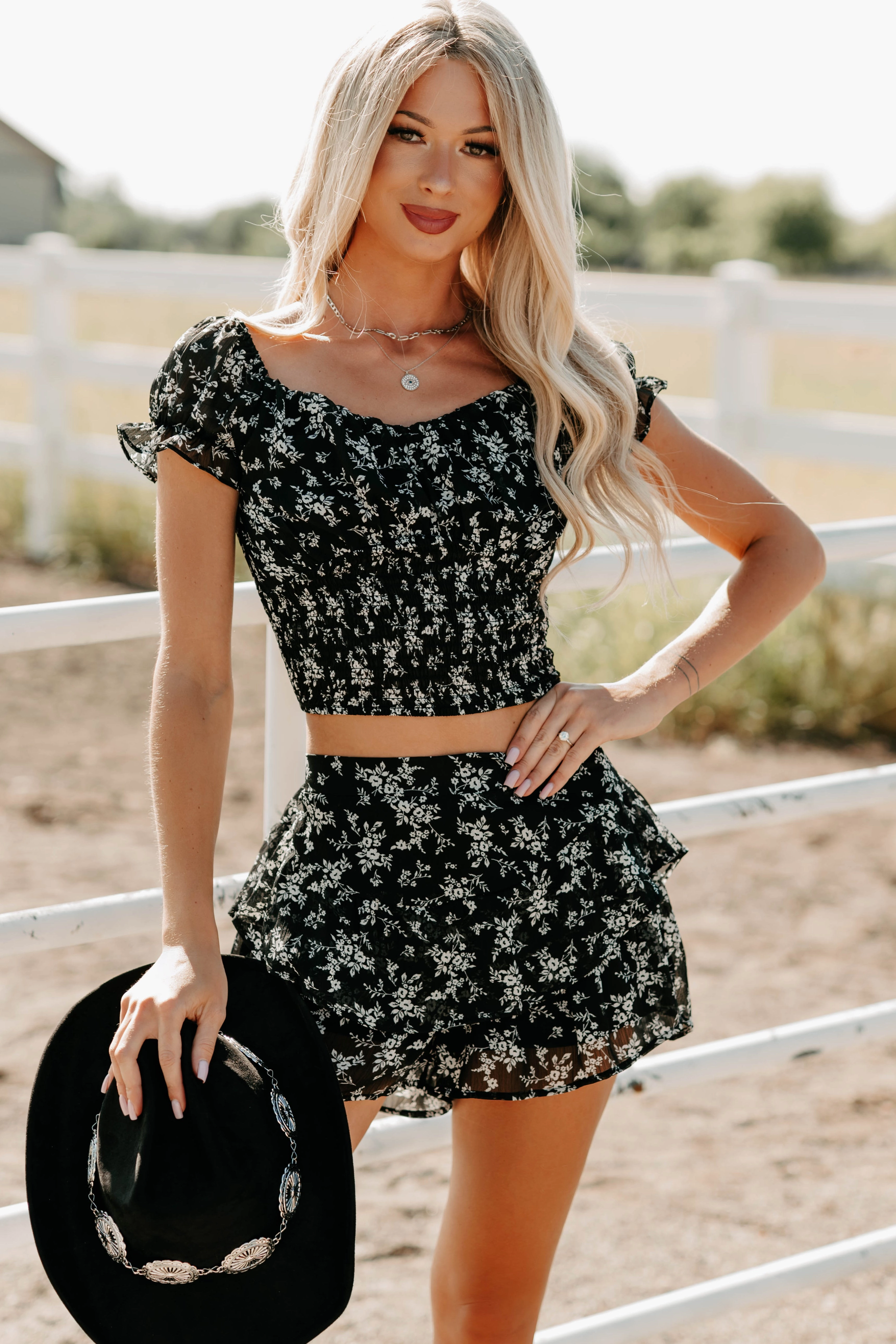 Sweet Surprise Smocked Floral Top (Black) MultiPanelDesign Light Reflective Printing