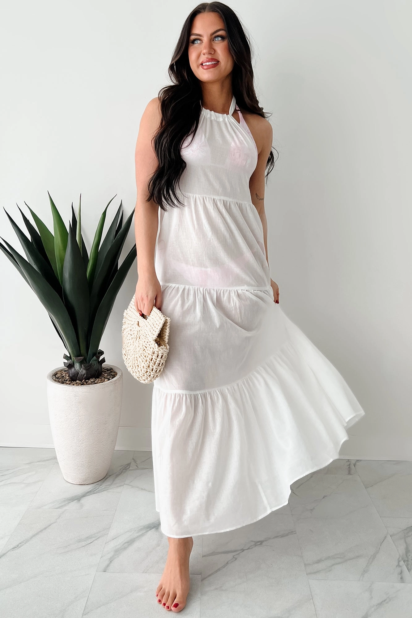 Reach To The Skies Halter Maxi Coverup Dress (Off White) Trend Appeal Romantic-Style