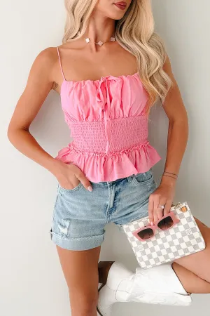Quick Access Slit Read My Blush Smocked Cami Top (Pink)