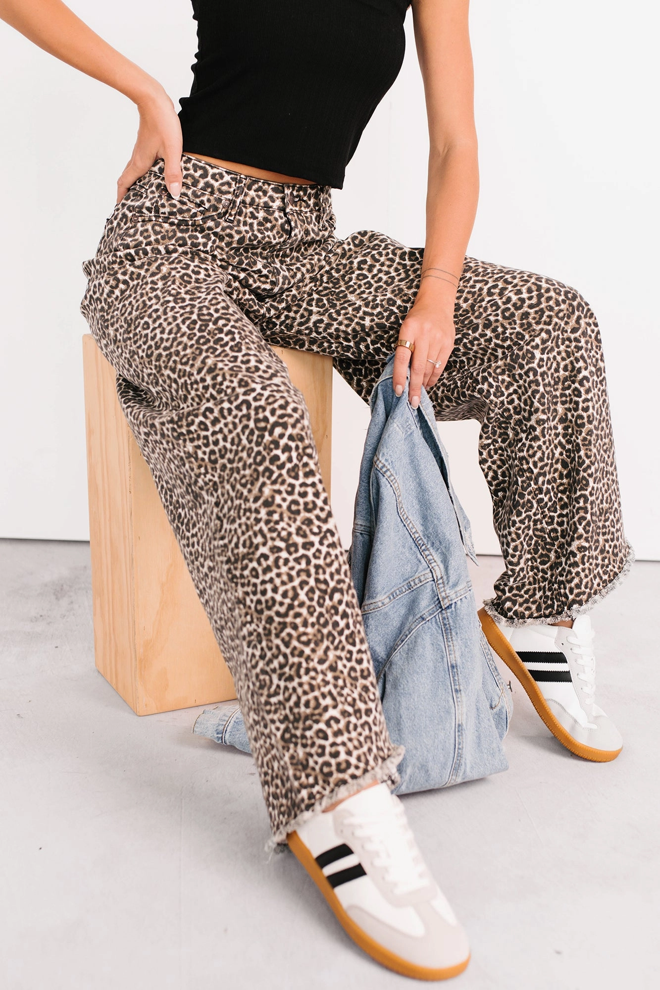 HighRiseWaist Kaya Tummy Control Wide Leg Saige Denim Jeans (Leopard)