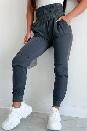 Thrill Of The Game High Waist Joggers (Charcoal) Quick Fit Wear Moisture control