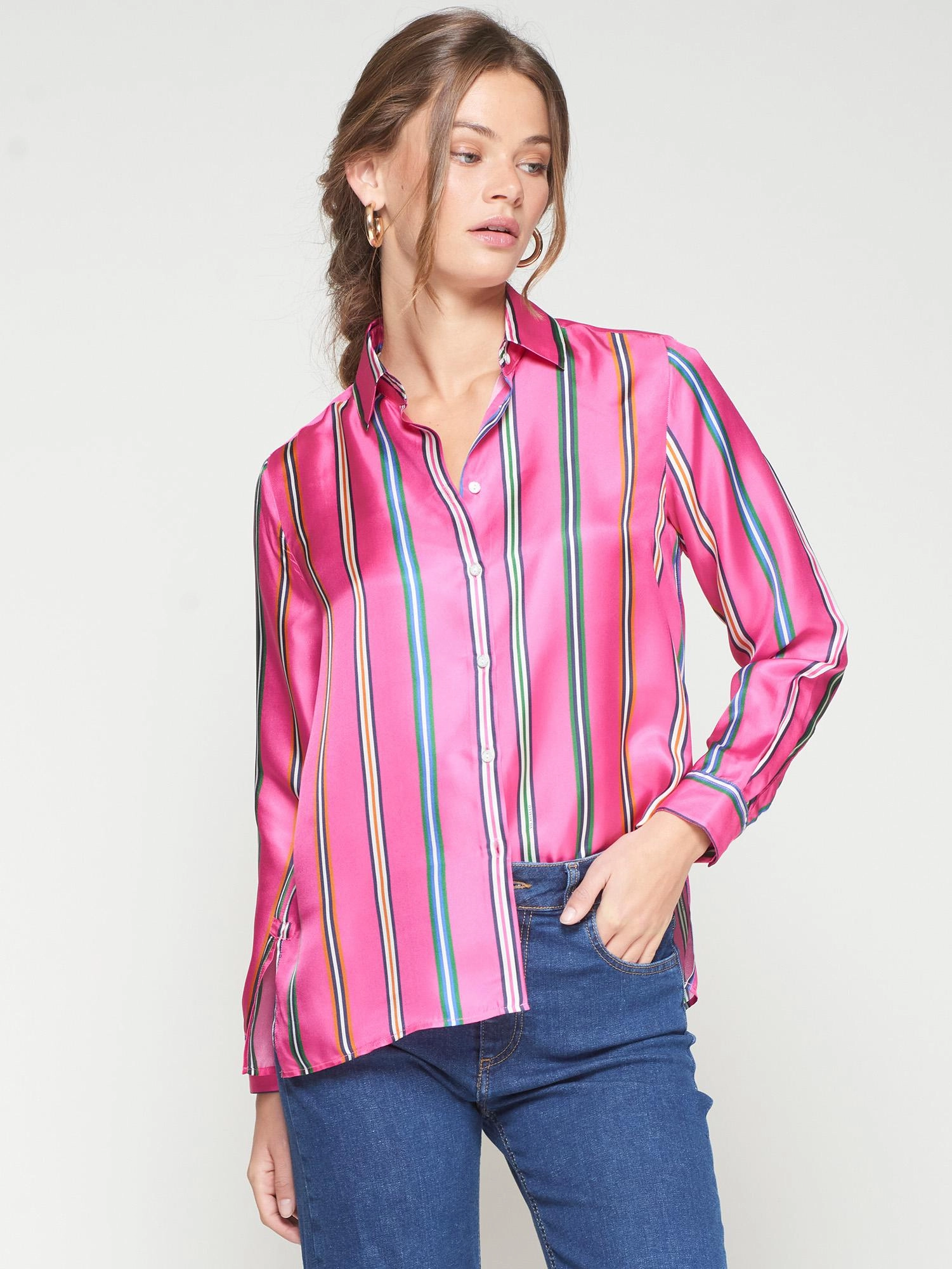 STRIPE BUTTON DOWN ReflectiveTrim ReinforcedShoulderConstruction